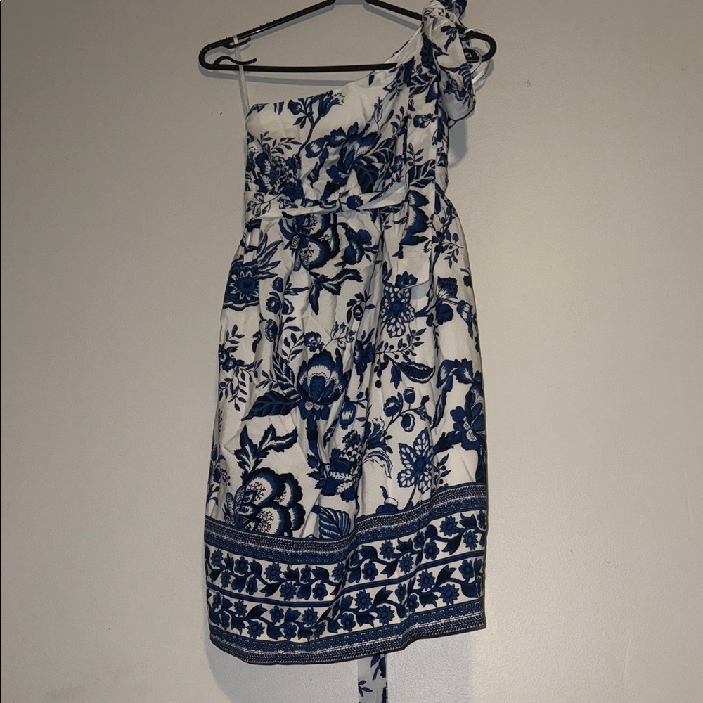 SHEIN One-Shoulder Dress - Navy Blue Floral on White